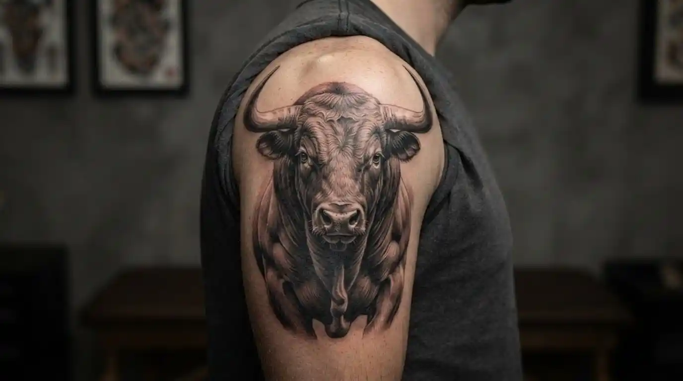 Realistic bull tattoo symbolizing strength and power