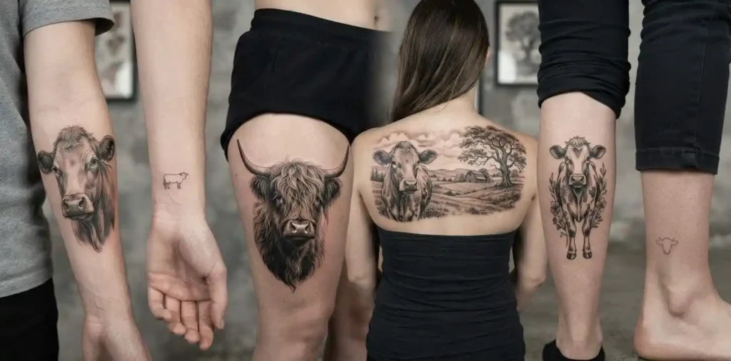 Cow tattoo placement examples on different body areas