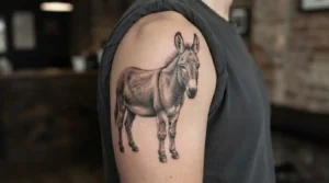 Realistic donkey tattoo symbolizing endurance and humility