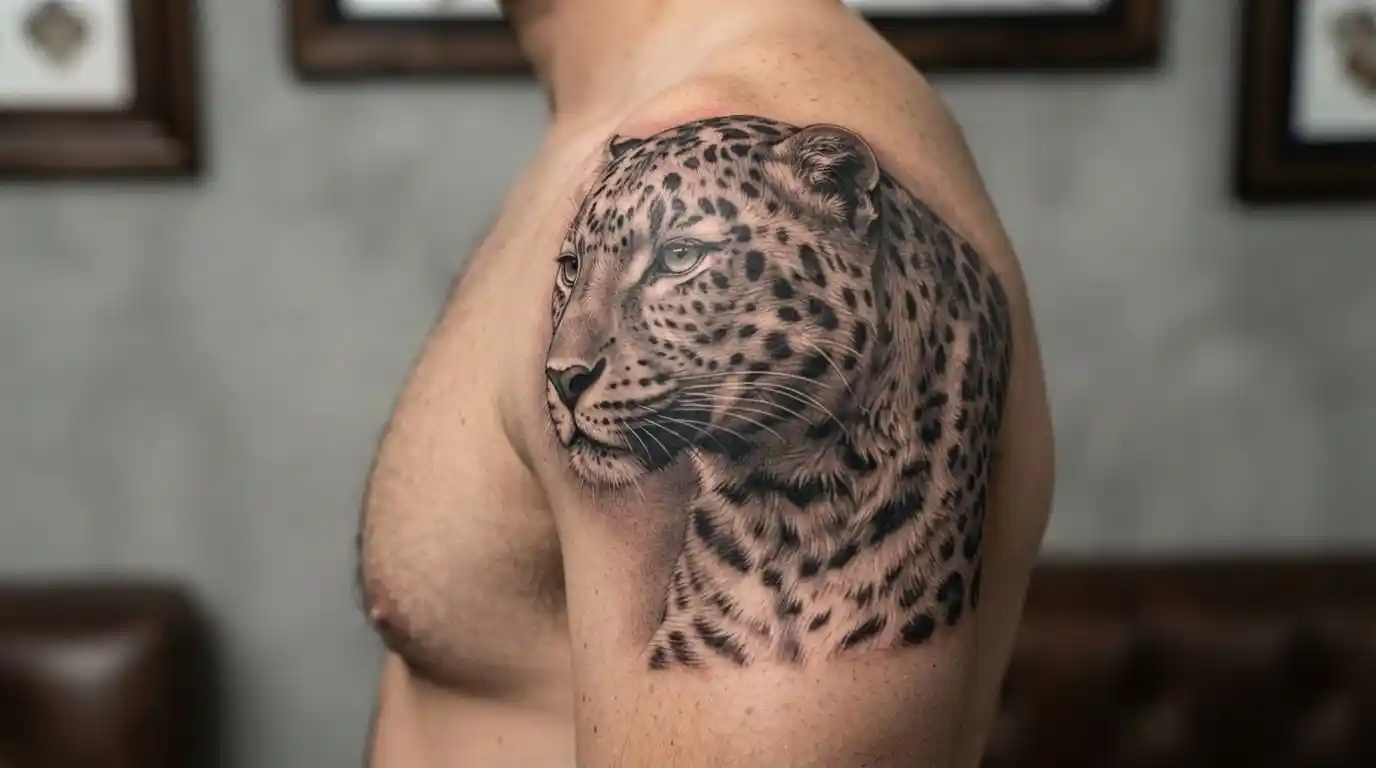 Realistic leopard tattoo symbolizing strength and independence