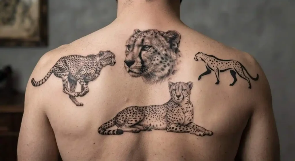 Different realistic cheetah tattoo design styles