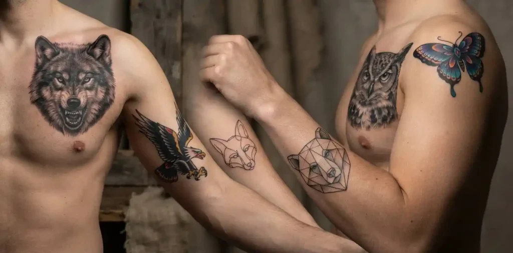 Realistic minimalist geometric traditional and color animal tattoos