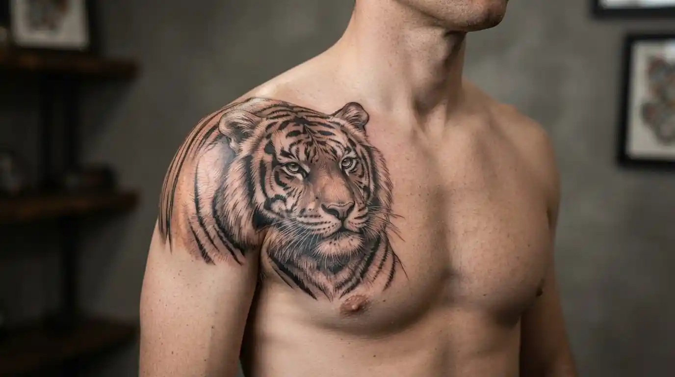 Realistic tiger tattoo representing strength and personal power